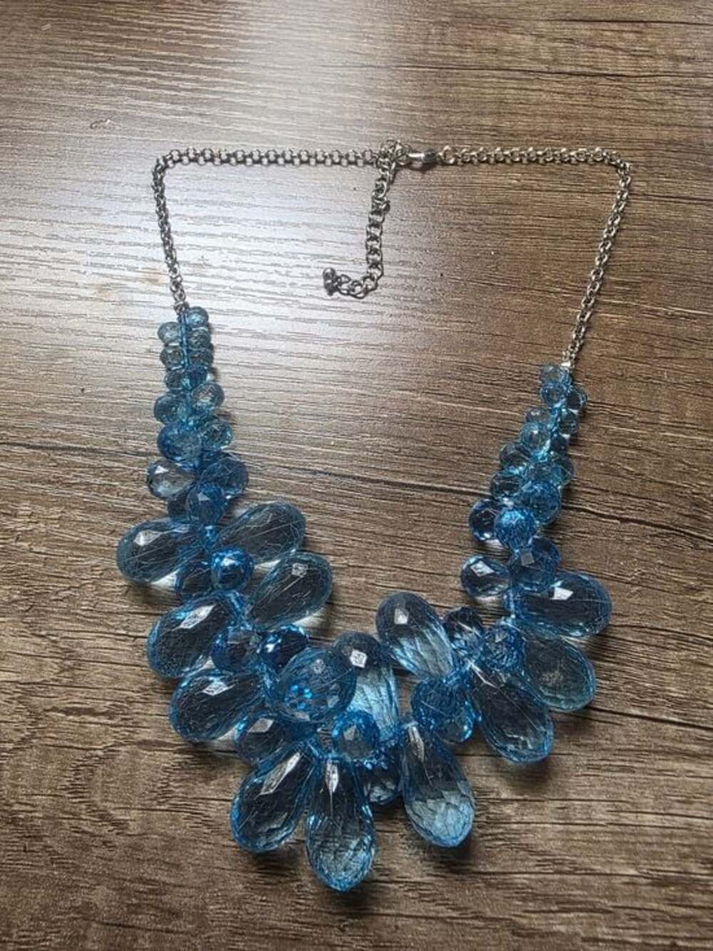 Silver Blue Teardrop Bead Bib Statement Necklace - Picture 2 of 6